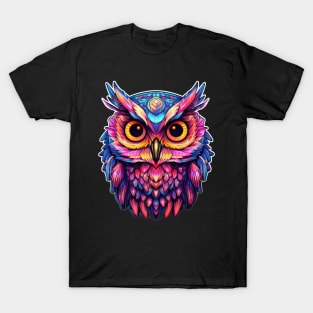 Luminous Nocturne: Holographic Owl Splendor T-Shirt